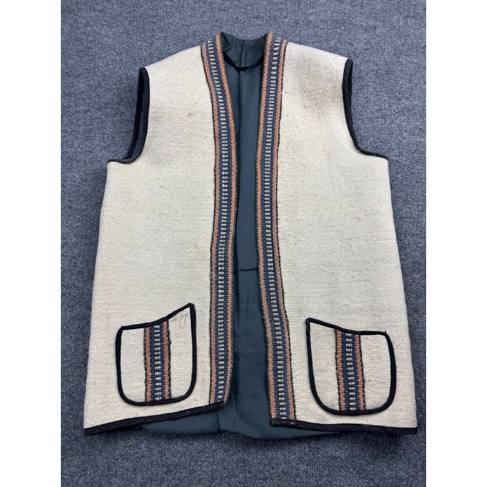 Folk Vest Women's Cream Blue‎ Orange Open Front Pockets Boho Nepal Handmade